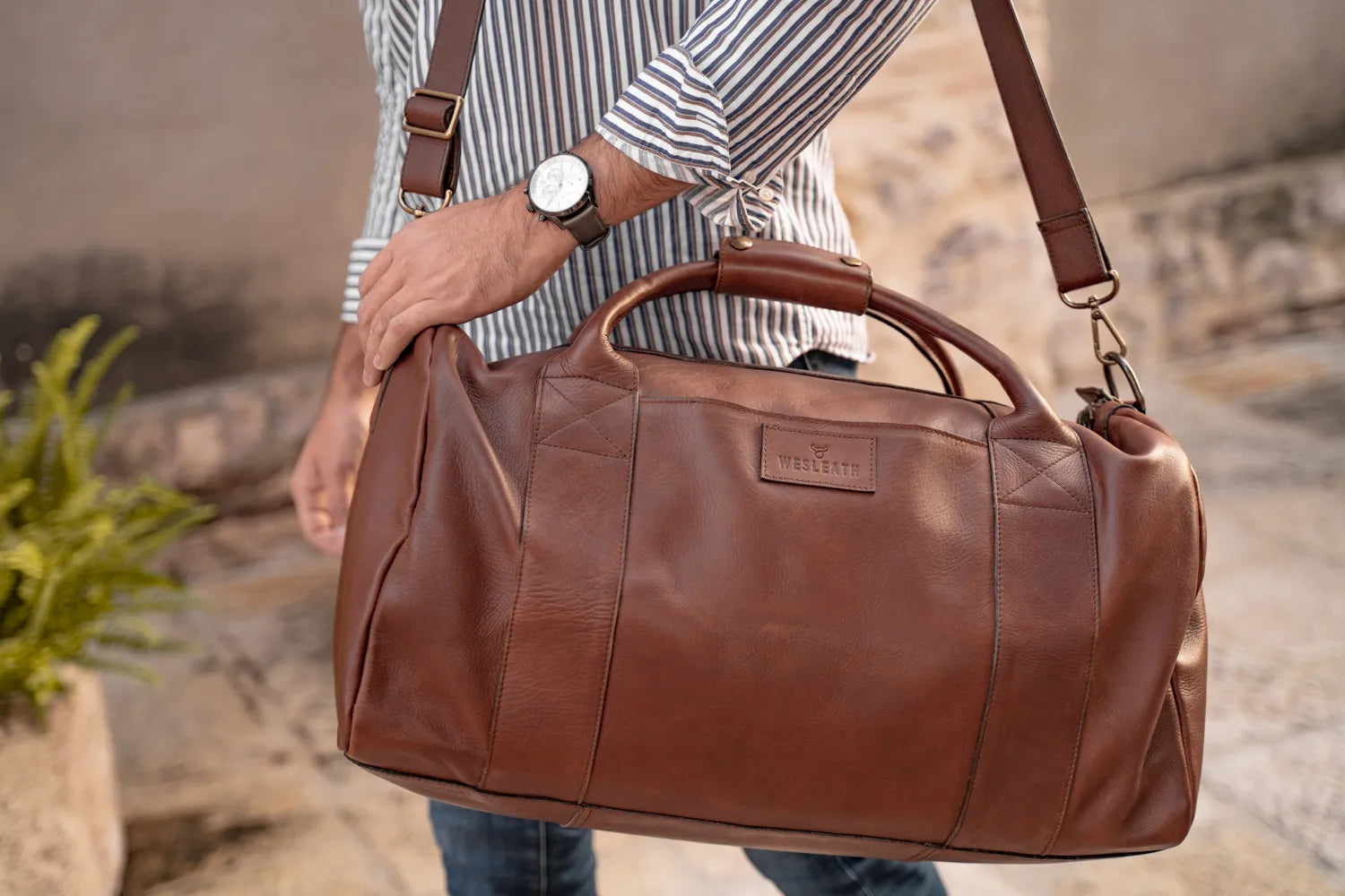 The bourbon duffle bag in the city