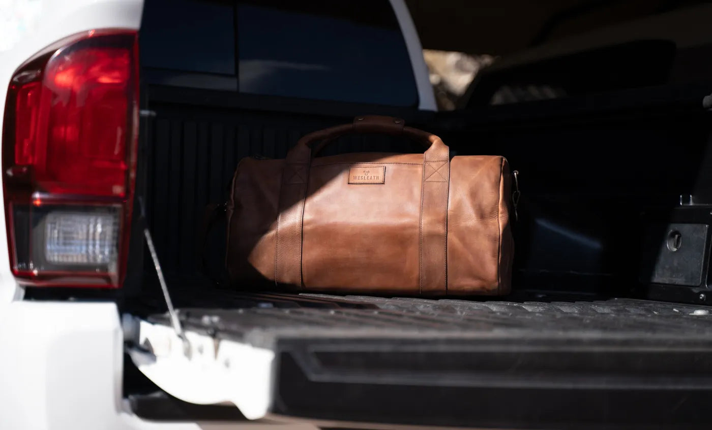 Wesleath duffle bag in a car trunk